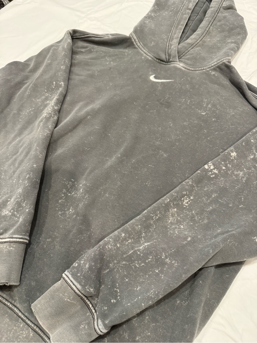 Nike Distressed Gray Washed Pullover Hoodie with Mid White Swoosh